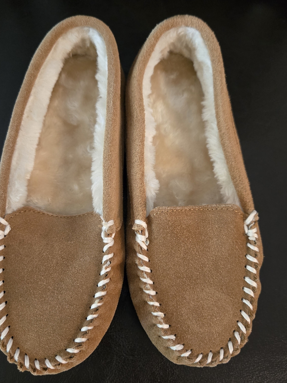 Hush Puppies Women's Chestnut Tan Suede Moccasins with Shearling